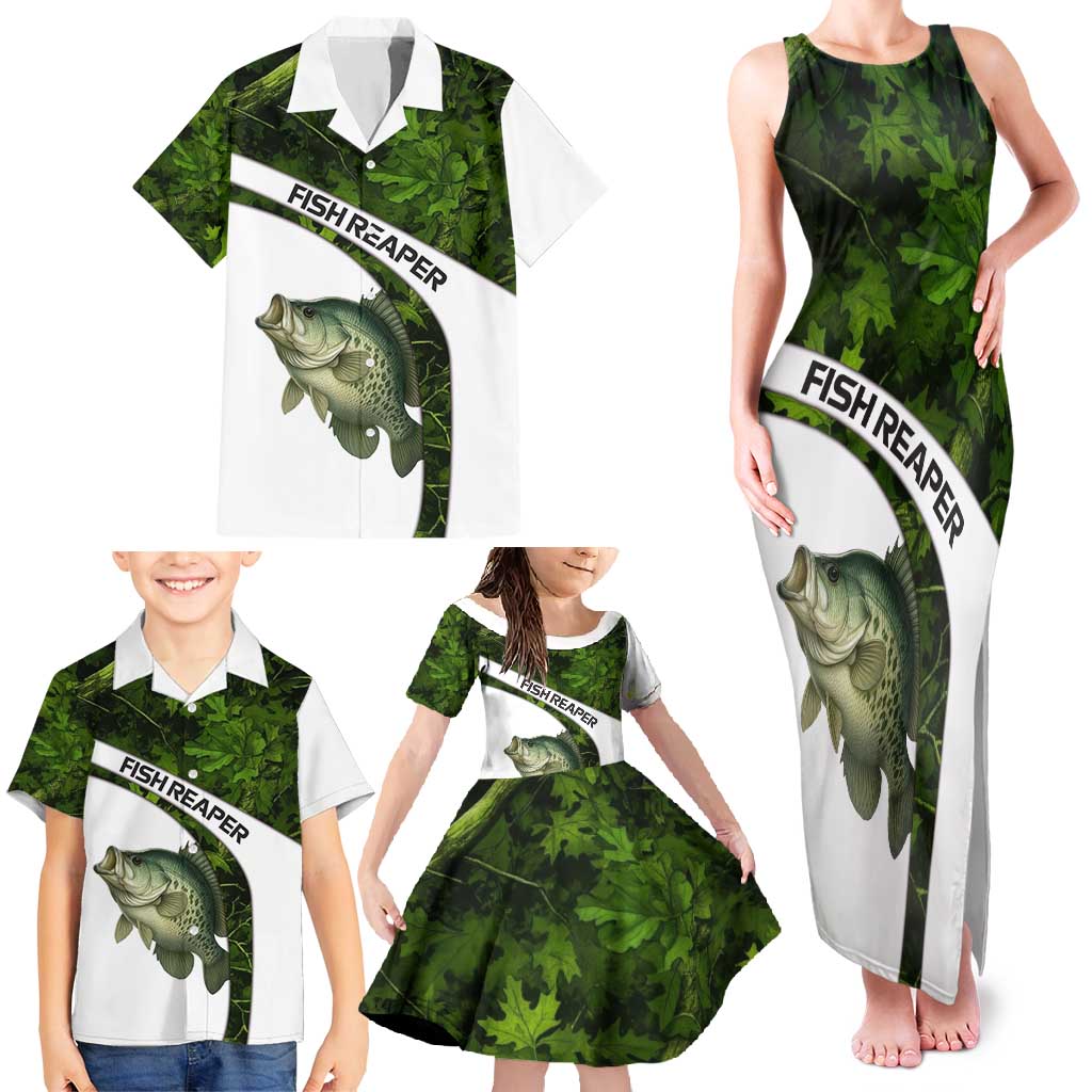 Crappie Fishing Green Camo Family Matching Tank Maxi Dress and Hawaiian Shirt with Leaf Camouflage and Custom Name Design - Wonder Print Shop