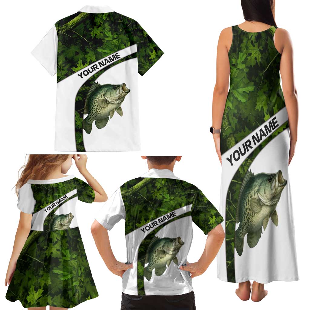Crappie Fishing Green Camo Family Matching Tank Maxi Dress and Hawaiian Shirt with Leaf Camouflage and Custom Name Design - Wonder Print Shop