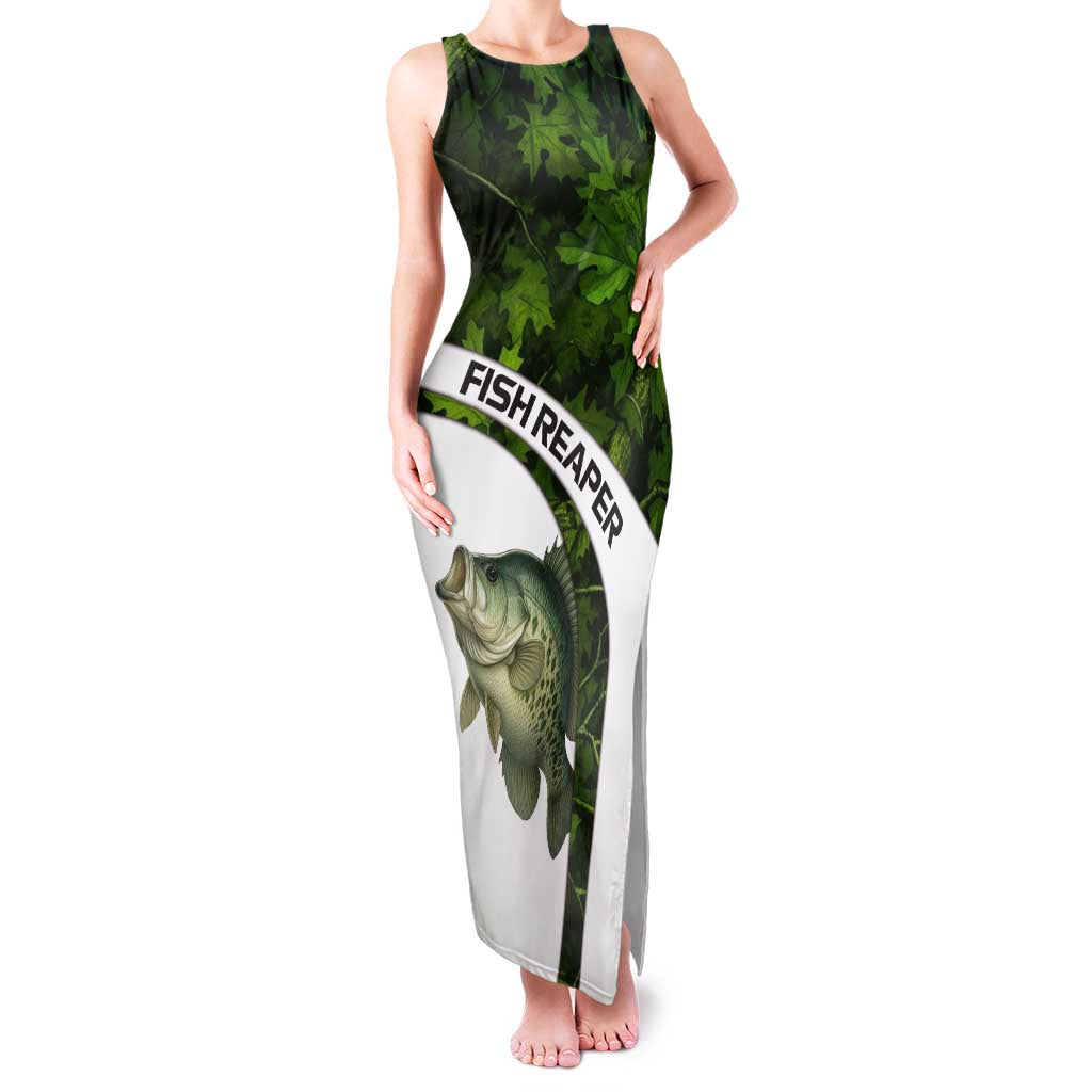 Crappie Fishing Green Camo Family Matching Tank Maxi Dress and Hawaiian Shirt with Leaf Camouflage and Custom Name Design - Wonder Print Shop