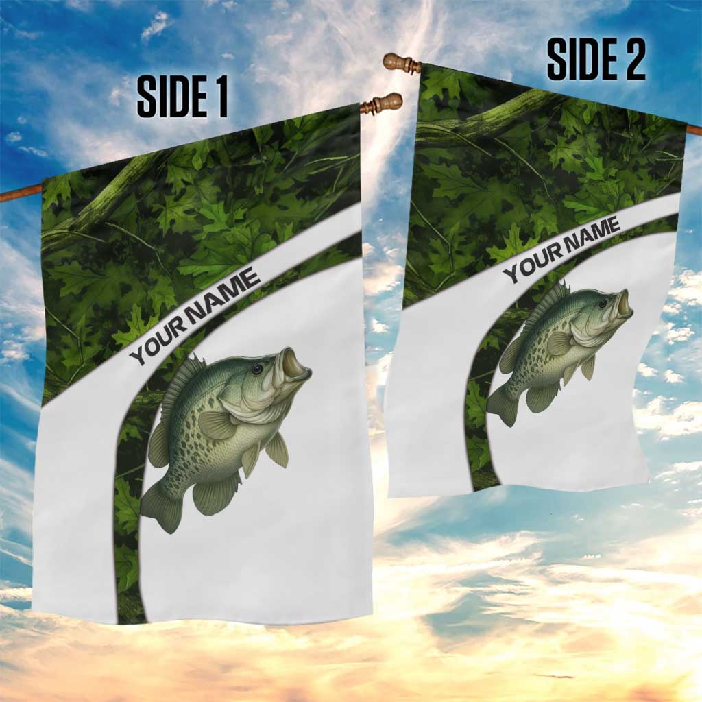 Crappie Fishing Green Camo Garden Flag with Leaf Camouflage and Custom Name Design - Wonder Print Shop