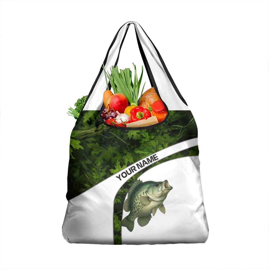 Crappie Fishing Green Camo Grocery Bag with Leaf Camouflage and Custom Name Design - Wonder Print Shop