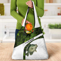 Crappie Fishing Green Camo Grocery Bag with Leaf Camouflage and Custom Name Design - Wonder Print Shop