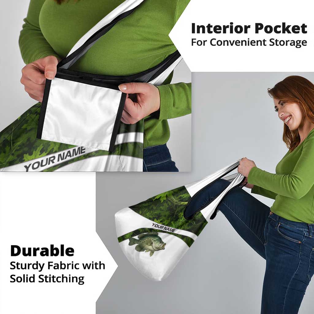 Crappie Fishing Green Camo Grocery Bag with Leaf Camouflage and Custom Name Design - Wonder Print Shop