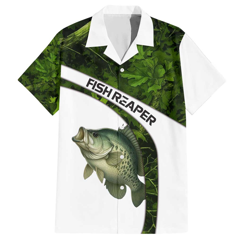Crappie Fishing Green Camo Hawaiian Shirt with Leaf Camouflage and Custom Name Design - Wonder Print Shop