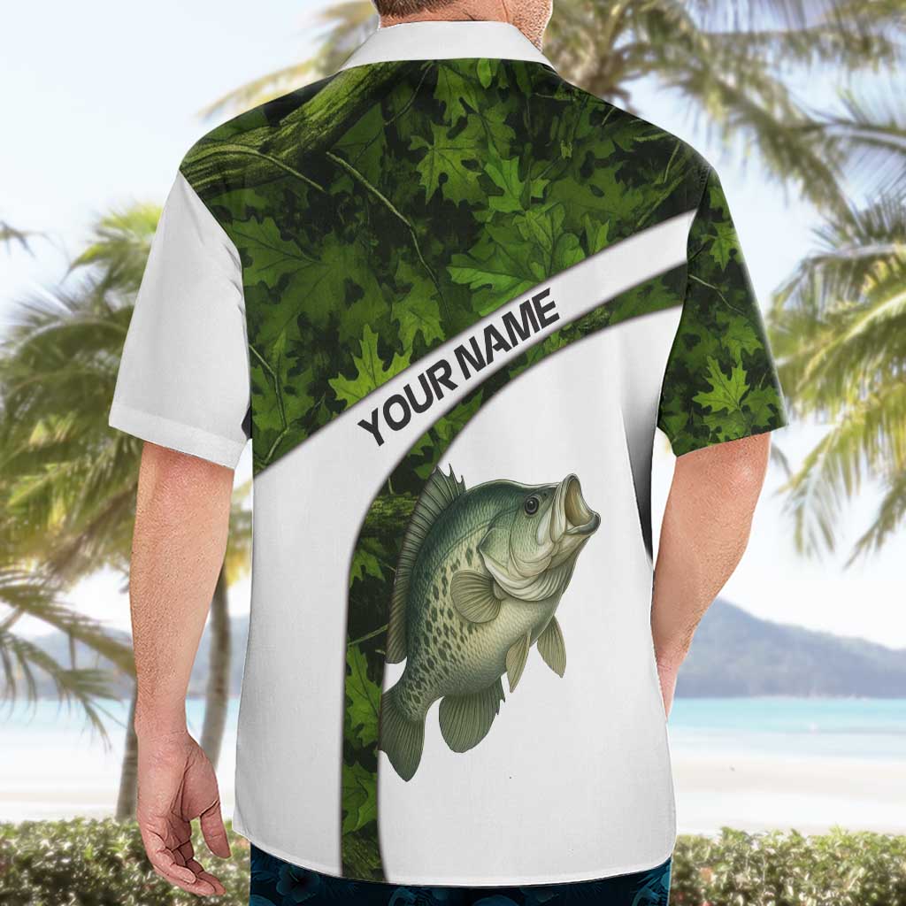 Crappie Fishing Green Camo Hawaiian Shirt with Leaf Camouflage and Custom Name Design - Wonder Print Shop