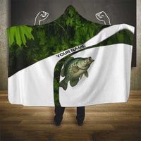 Crappie Fishing Green Camo Hooded Blanket with Leaf Camouflage and Custom Name Design - Wonder Print Shop