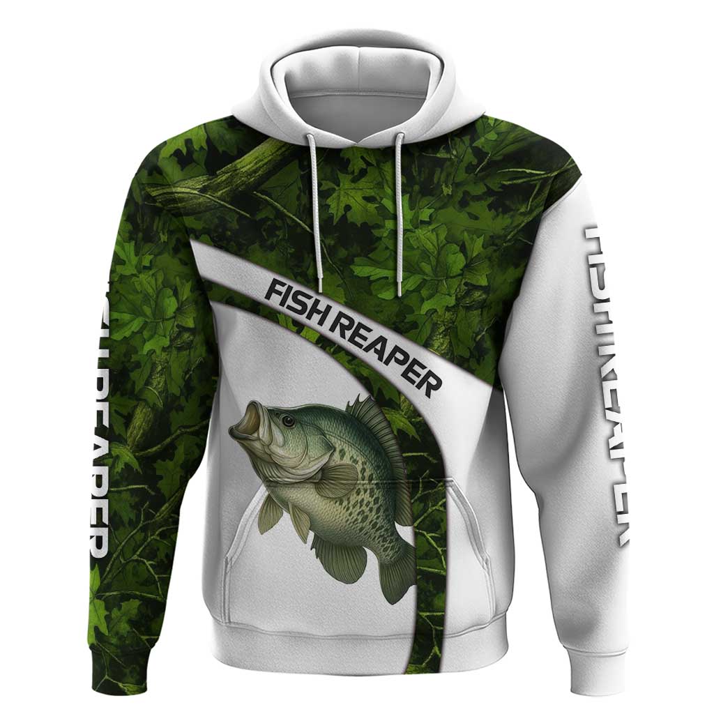 Crappie Fishing Green Camo Hoodie with Leaf Camouflage and Custom Name Design - Wonder Print Shop
