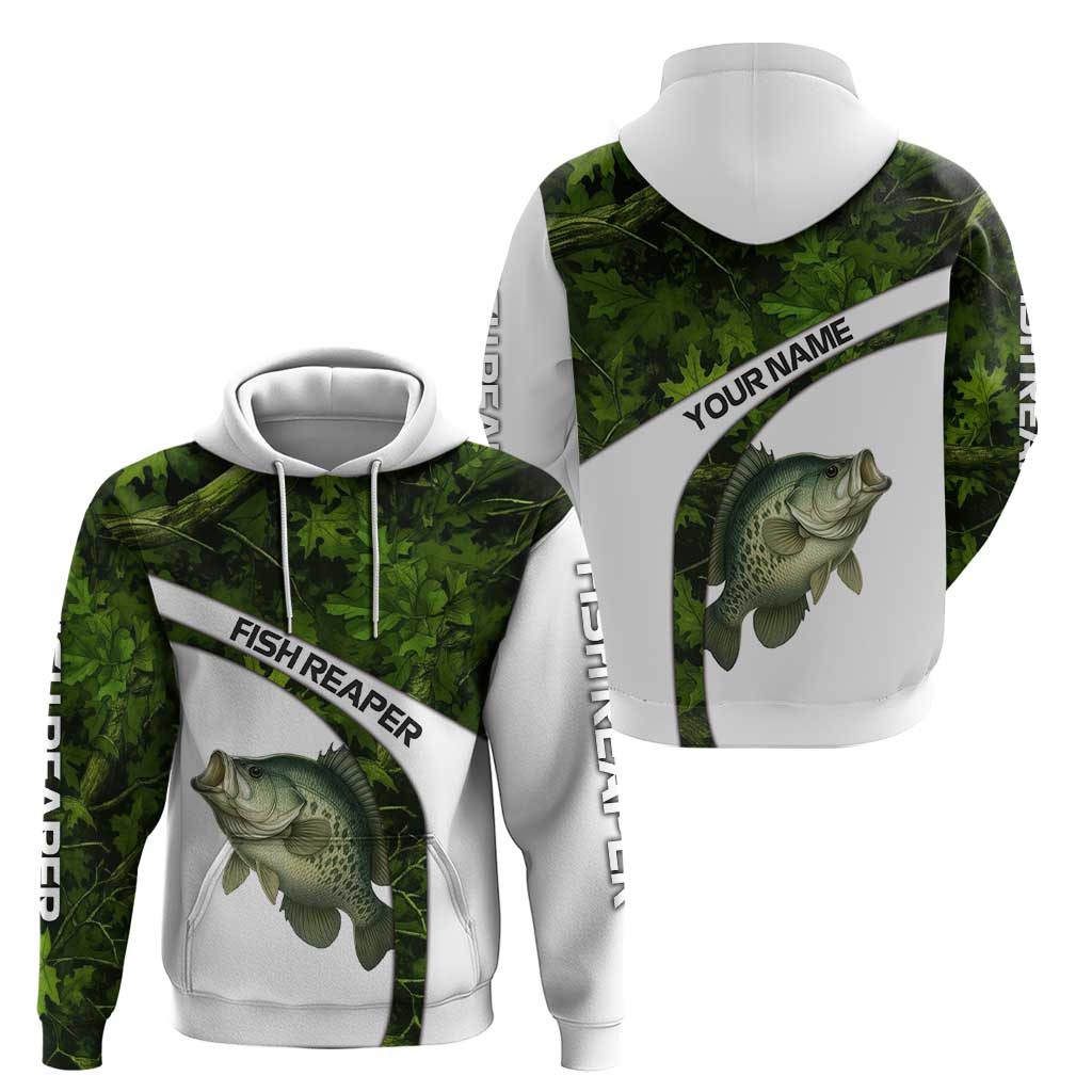 Crappie Fishing Green Camo Hoodie with Leaf Camouflage and Custom Name Design - Wonder Print Shop