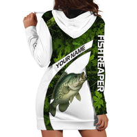 Crappie Fishing Green Camo Hoodie Dress with Leaf Camouflage and Custom Name Design - Wonder Print Shop