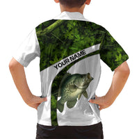 Crappie Fishing Green Camo Kid Hawaiian Shirt with Leaf Camouflage and Custom Name Design - Wonder Print Shop