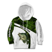 Crappie Fishing Green Camo Kid Hoodie with Leaf Camouflage and Custom Name Design - Wonder Print Shop