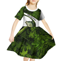Crappie Fishing Green Camo Kid Short Sleeve Dress with Leaf Camouflage and Custom Name Design - Wonder Print Shop