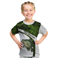 Crappie Fishing Green Camo Kid T Shirt with Leaf Camouflage and Custom Name Design - Wonder Print Shop