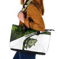 Crappie Fishing Green Camo Leather Tote Bag with Leaf Camouflage and Custom Name Design - Wonder Print Shop