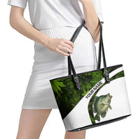 Crappie Fishing Green Camo Leather Tote Bag with Leaf Camouflage and Custom Name Design - Wonder Print Shop