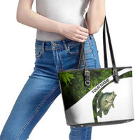 Crappie Fishing Green Camo Leather Tote Bag with Leaf Camouflage and Custom Name Design - Wonder Print Shop