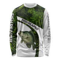 Crappie Fishing Green Camo Long Sleeve Shirt with Leaf Camouflage and Custom Name Design - Wonder Print Shop