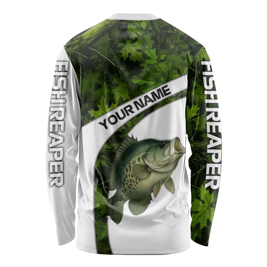 Crappie Fishing Green Camo Long Sleeve Shirt with Leaf Camouflage and Custom Name Design - Wonder Print Shop