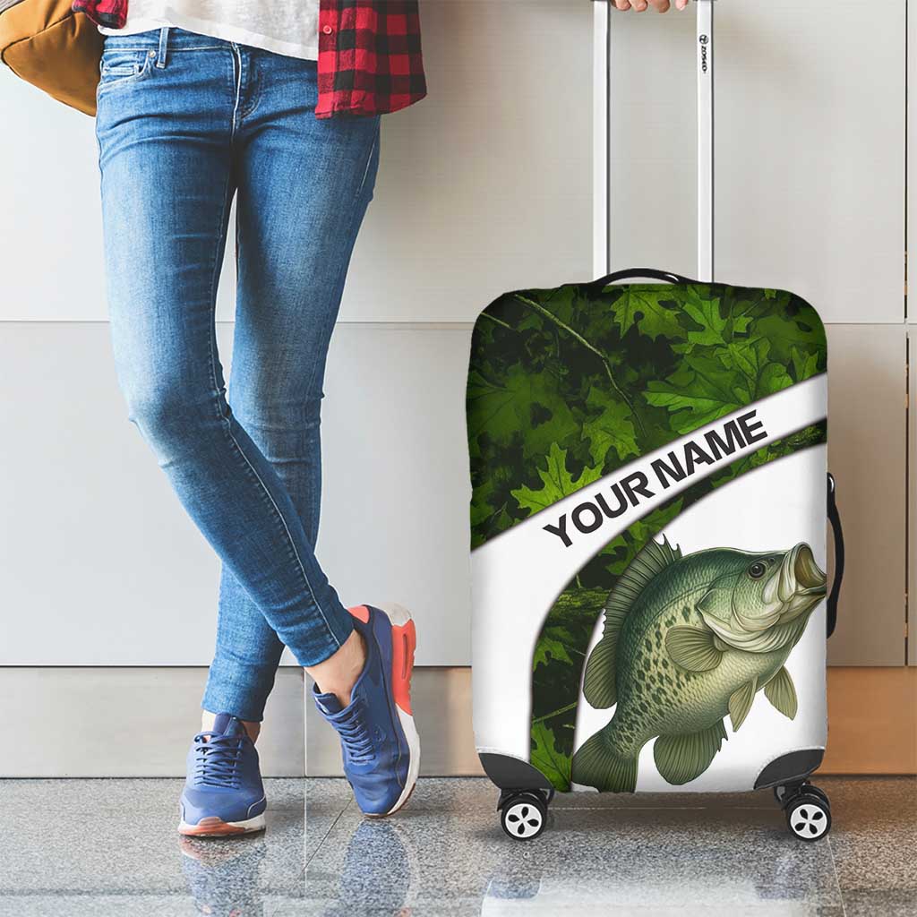 Crappie Fishing Green Camo Luggage Cover with Leaf Camouflage and Custom Name Design - Wonder Print Shop