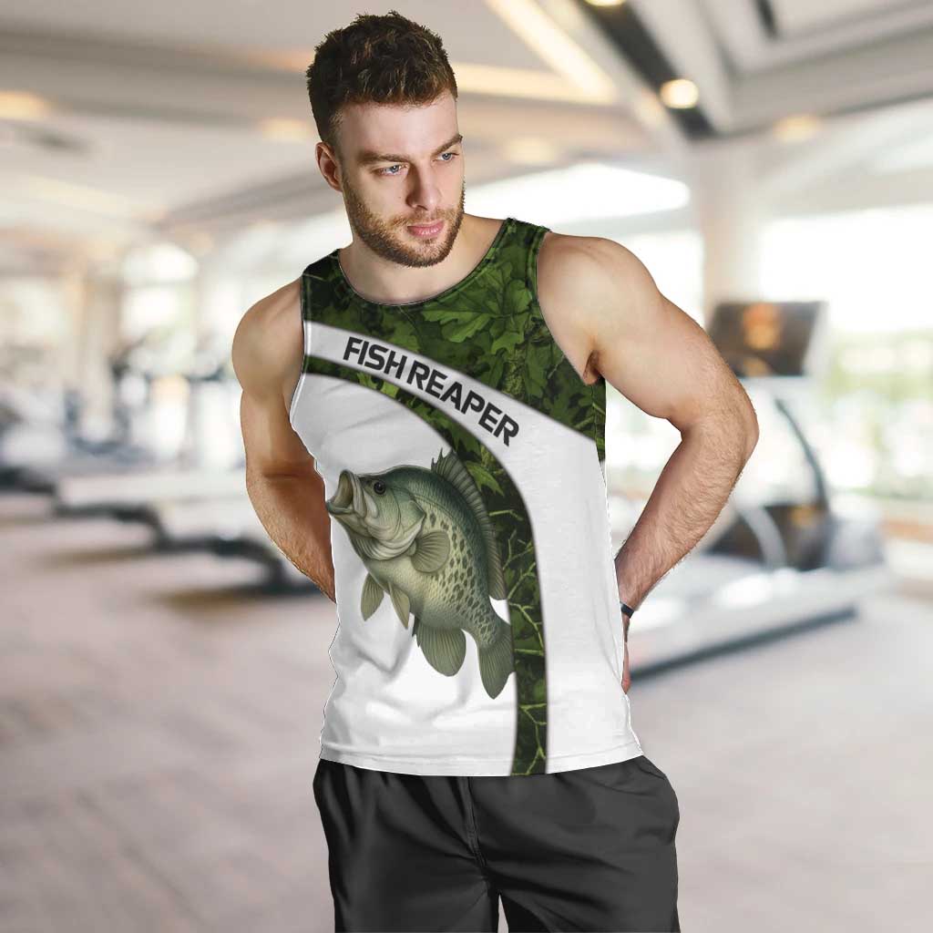 Crappie Fishing Green Camo Men Tank Top with Leaf Camouflage and Custom Name Design - Wonder Print Shop