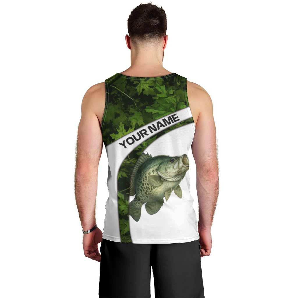 Crappie Fishing Green Camo Men Tank Top with Leaf Camouflage and Custom Name Design - Wonder Print Shop