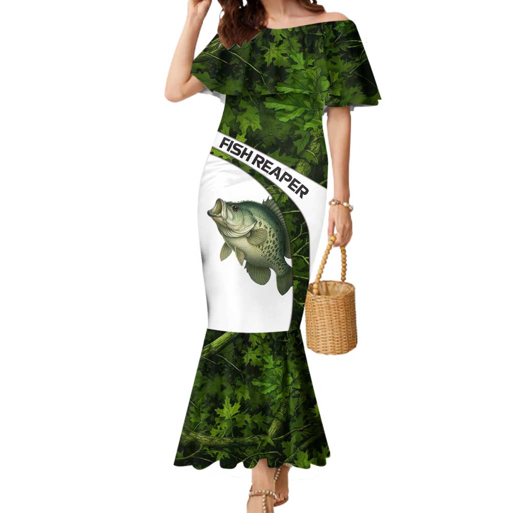 Crappie Fishing Green Camo Mermaid Dress with Leaf Camouflage and Custom Name Design - Wonder Print Shop
