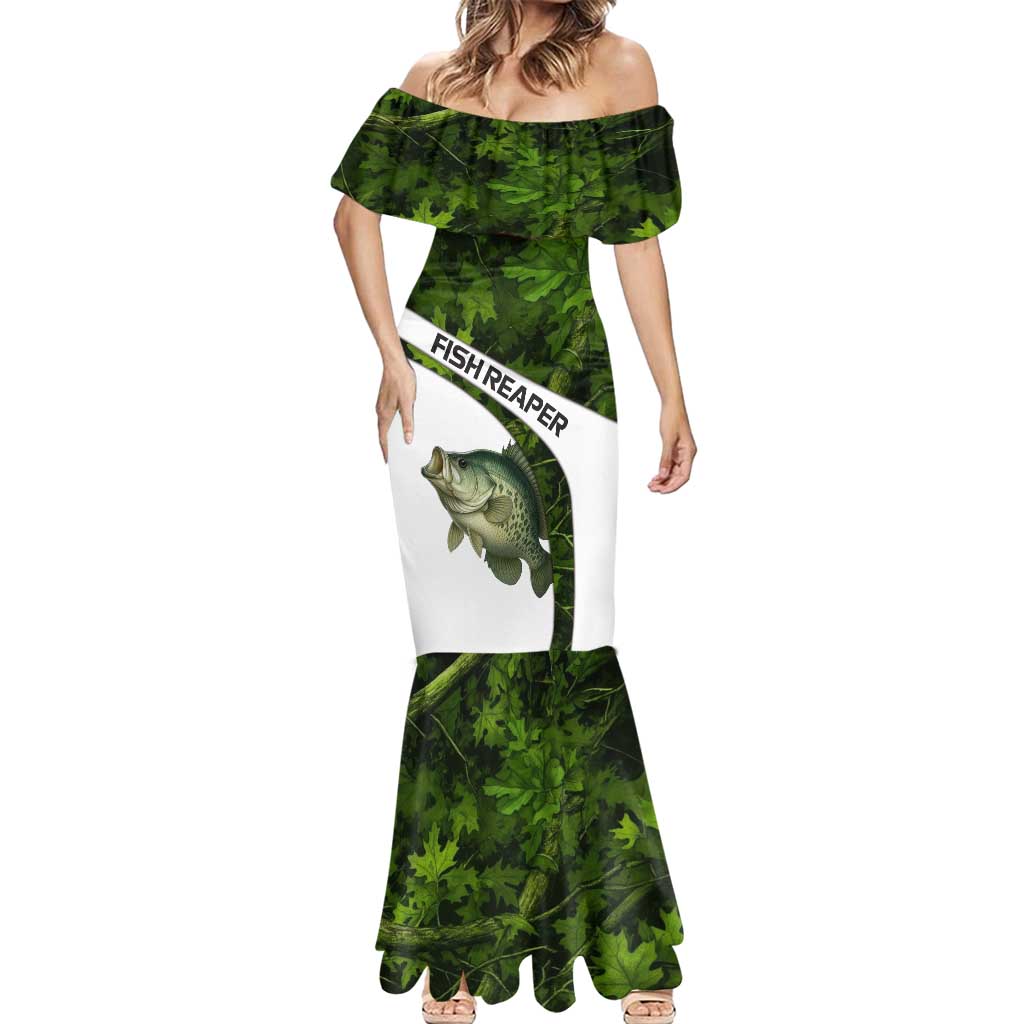 Crappie Fishing Green Camo Mermaid Dress with Leaf Camouflage and Custom Name Design - Wonder Print Shop