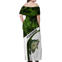 Crappie Fishing Green Camo Off Shoulder Maxi Dress with Leaf Camouflage and Custom Name Design - Wonder Print Shop