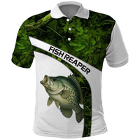 Crappie Fishing Green Camo Polo Shirt with Leaf Camouflage and Custom Name Design - Wonder Print Shop