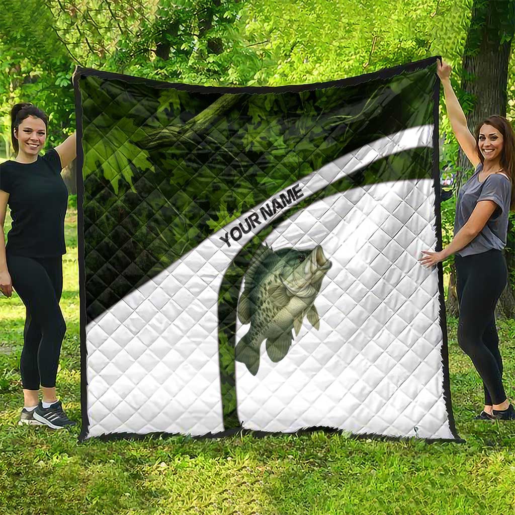 Crappie Fishing Green Camo Quilt with Leaf Camouflage and Custom Name Design - Wonder Print Shop