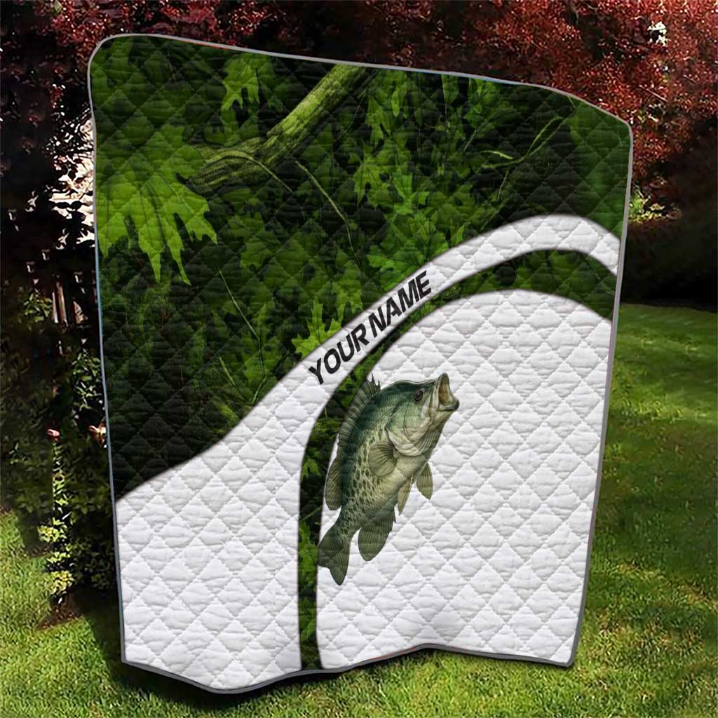 Crappie Fishing Green Camo Quilt with Leaf Camouflage and Custom Name Design - Wonder Print Shop