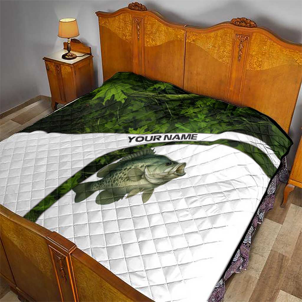 Crappie Fishing Green Camo Quilt with Leaf Camouflage and Custom Name Design - Wonder Print Shop