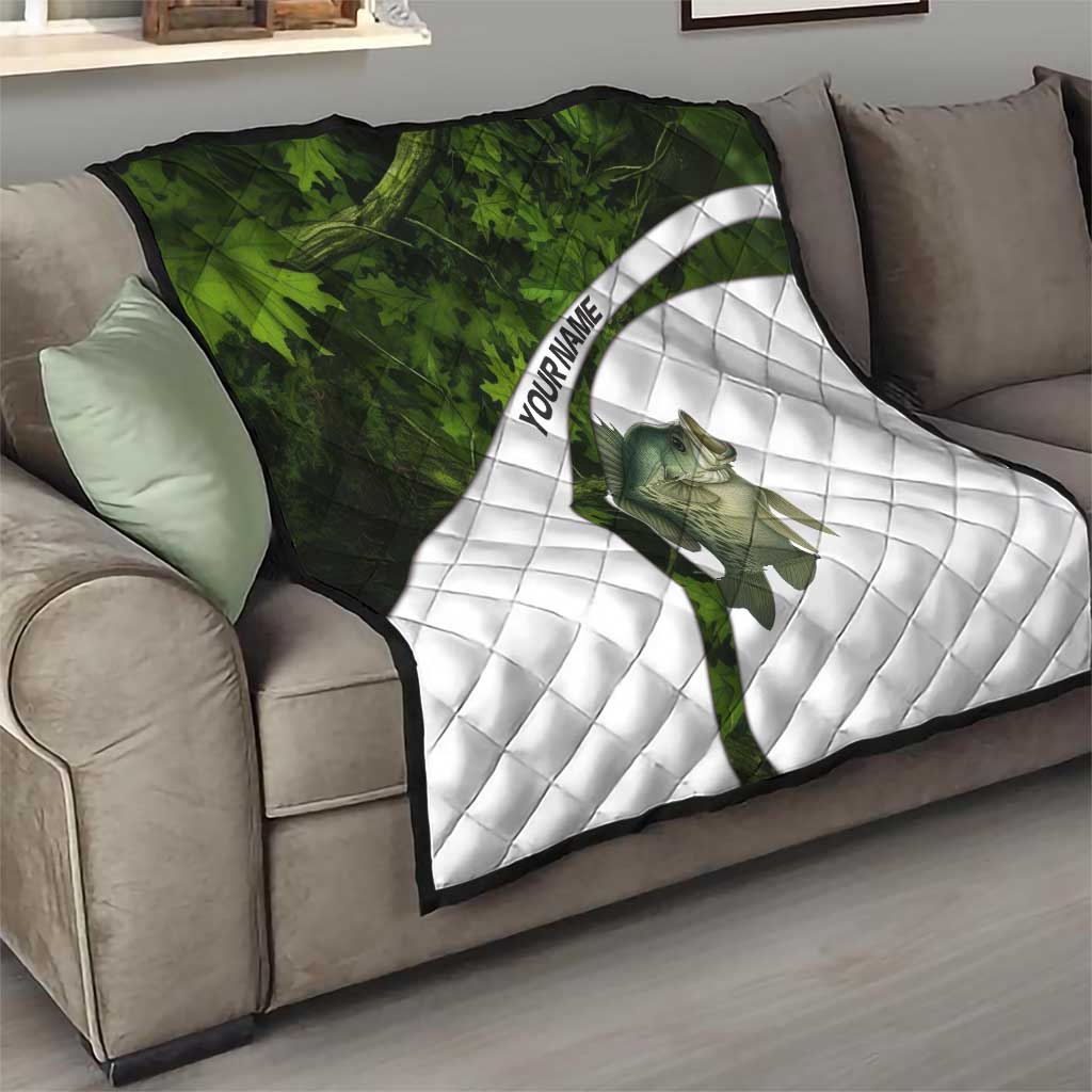 Crappie Fishing Green Camo Quilt with Leaf Camouflage and Custom Name Design - Wonder Print Shop