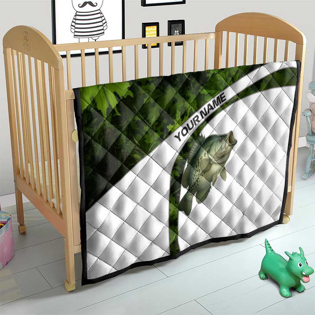 Crappie Fishing Green Camo Quilt with Leaf Camouflage and Custom Name Design - Wonder Print Shop