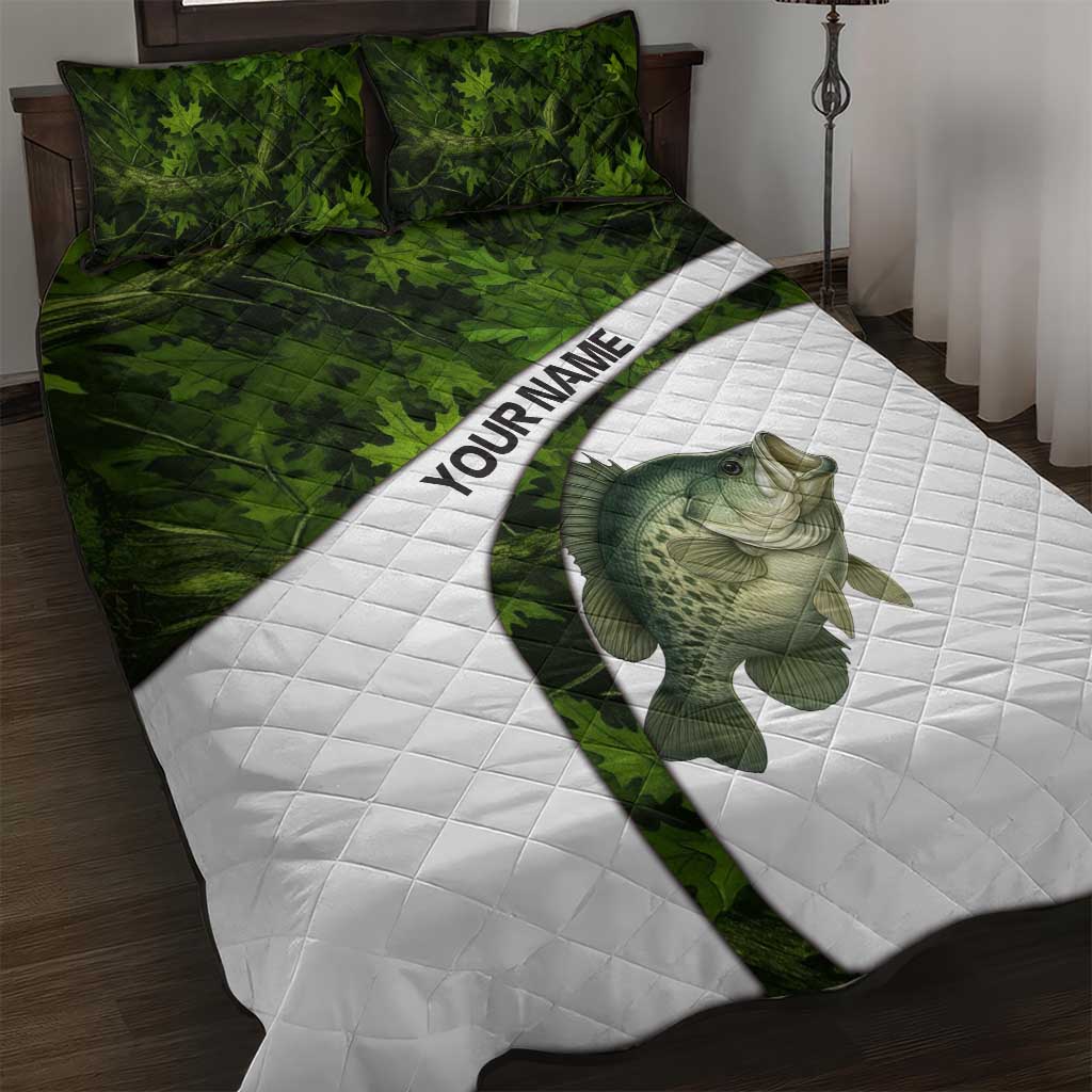 Crappie Fishing Green Camo Quilt Bed Set with Leaf Camouflage and Custom Name Design - Wonder Print Shop