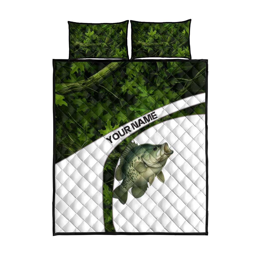 Crappie Fishing Green Camo Quilt Bed Set with Leaf Camouflage and Custom Name Design - Wonder Print Shop