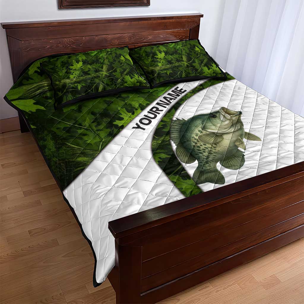 Crappie Fishing Green Camo Quilt Bed Set with Leaf Camouflage and Custom Name Design - Wonder Print Shop