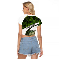 Crappie Fishing Green Camo Raglan Cropped T Shirt with Leaf Camouflage and Custom Name Design - Wonder Print Shop