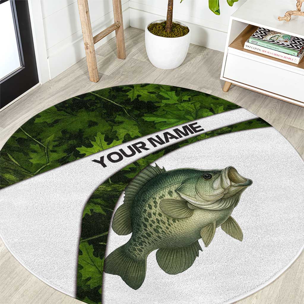 Crappie Fishing Green Camo Round Carpet with Leaf Camouflage and Custom Name Design - Wonder Print Shop