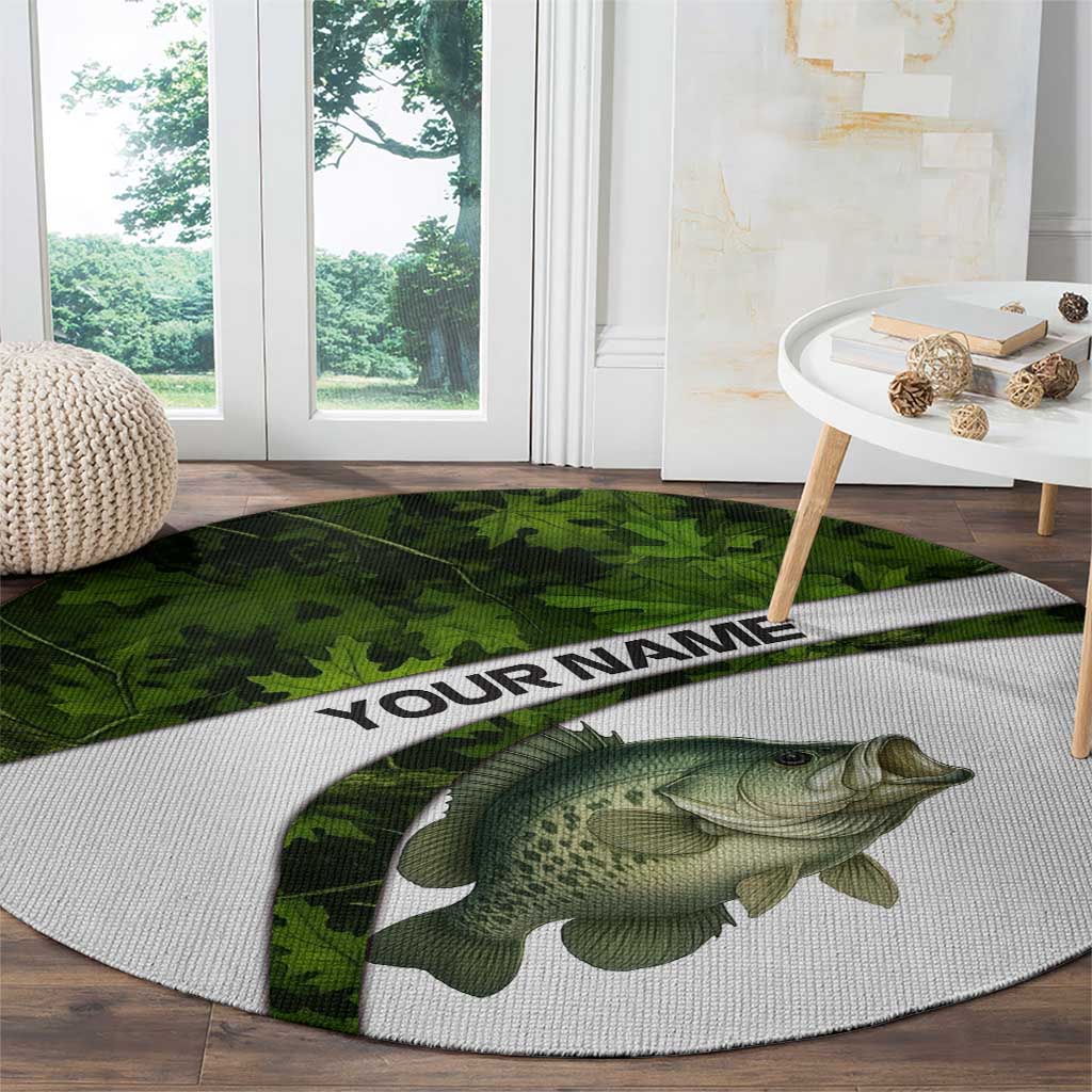 Crappie Fishing Green Camo Round Carpet with Leaf Camouflage and Custom Name Design - Wonder Print Shop
