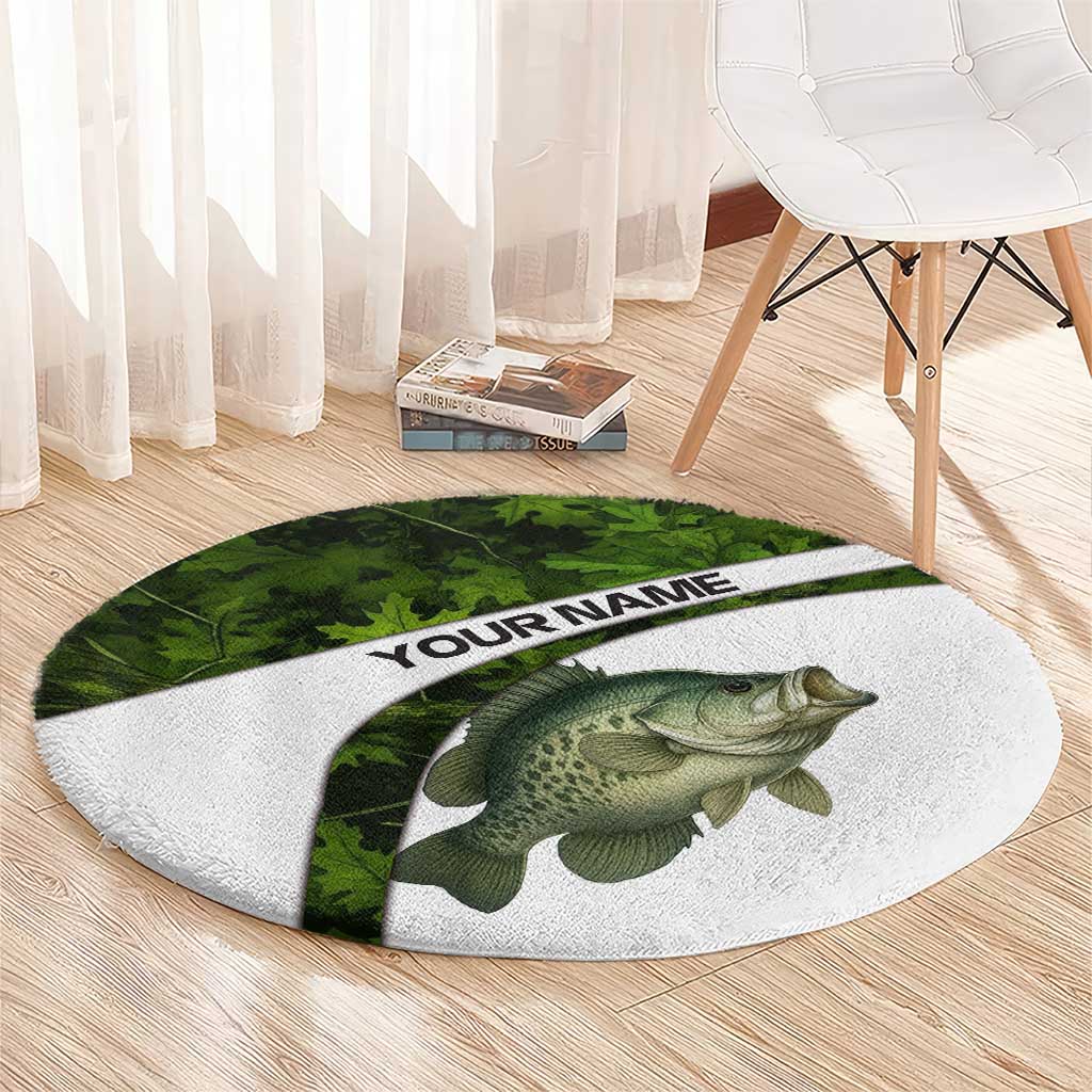 Crappie Fishing Green Camo Round Carpet with Leaf Camouflage and Custom Name Design - Wonder Print Shop
