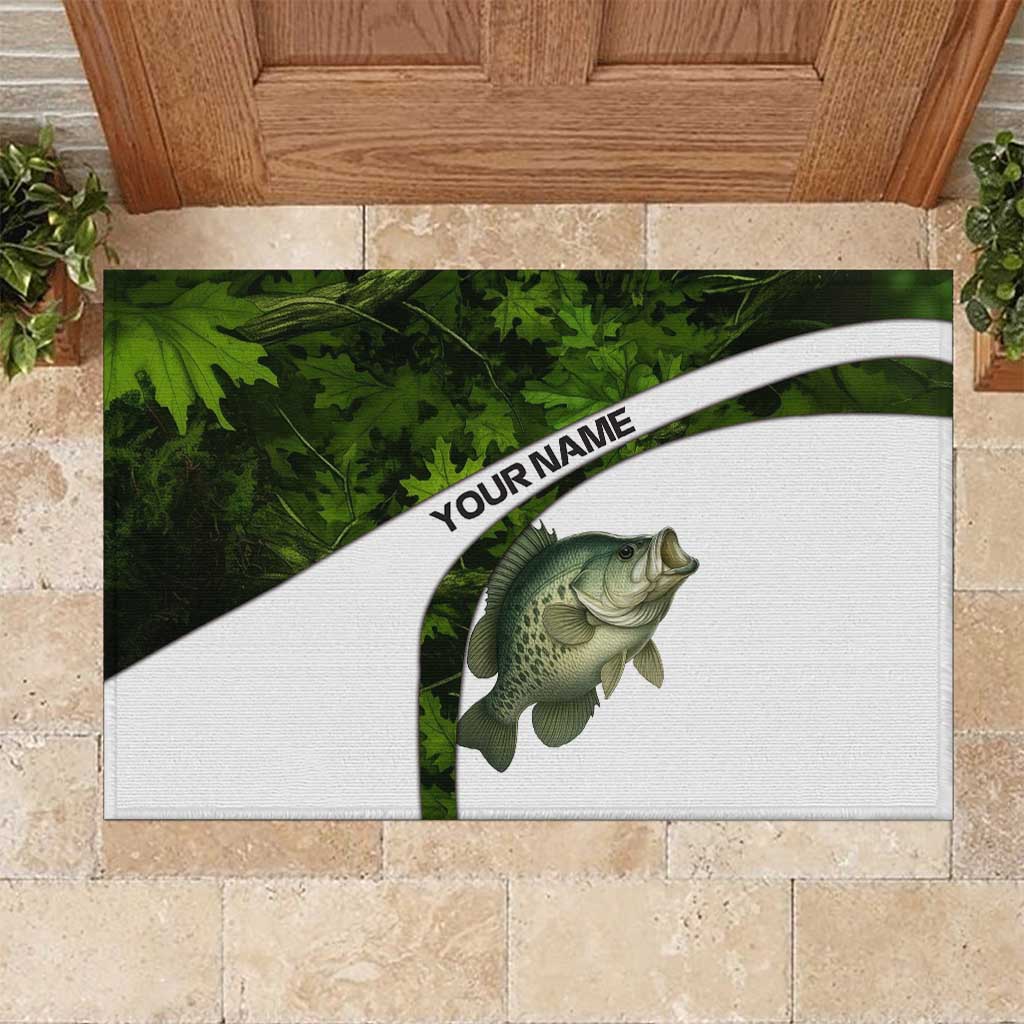 Crappie Fishing Green Camo Rubber Doormat with Leaf Camouflage and Custom Name Design - Wonder Print Shop