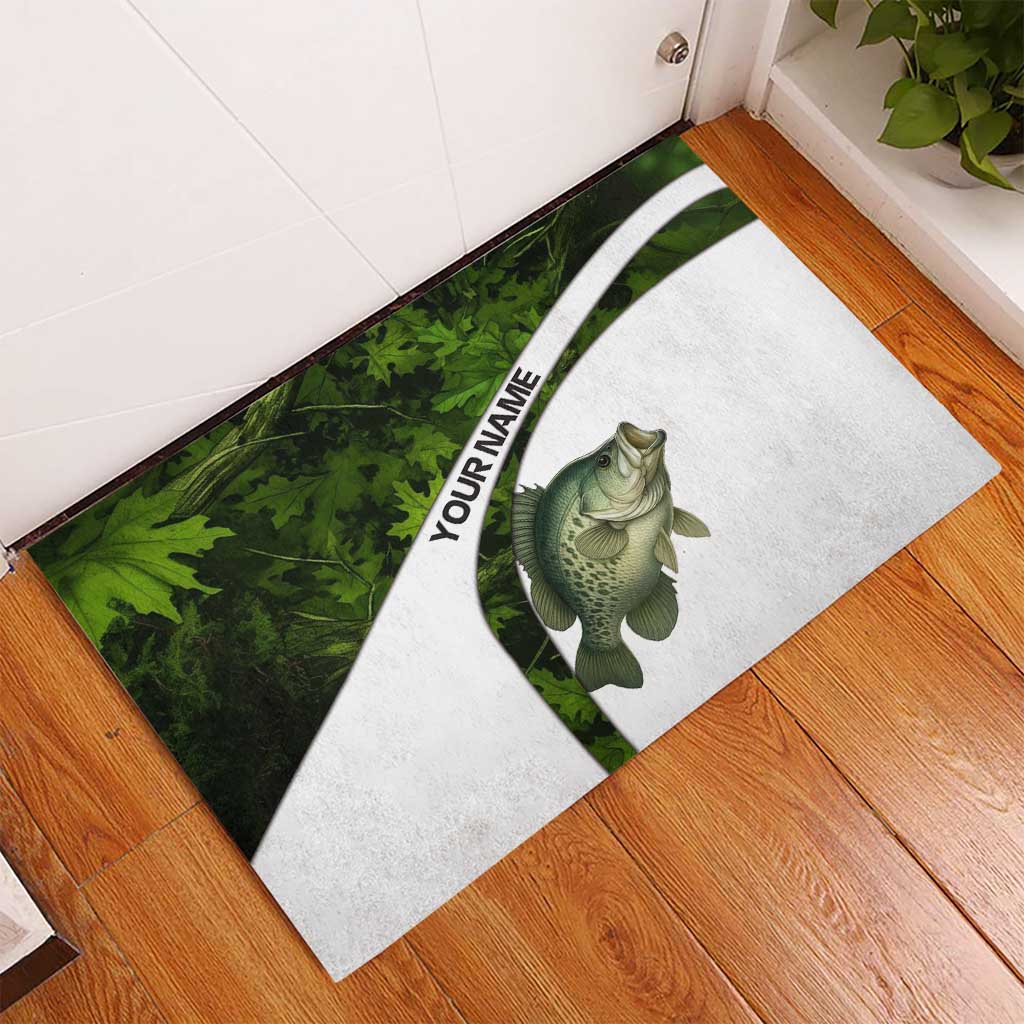 Crappie Fishing Green Camo Rubber Doormat with Leaf Camouflage and Custom Name Design - Wonder Print Shop