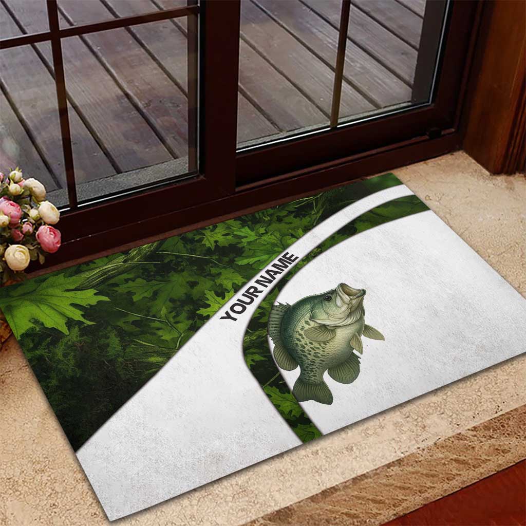 Crappie Fishing Green Camo Rubber Doormat with Leaf Camouflage and Custom Name Design - Wonder Print Shop
