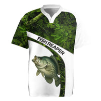 Crappie Fishing Green Camo Rugby Jersey with Leaf Camouflage and Custom Name Design - Wonder Print Shop