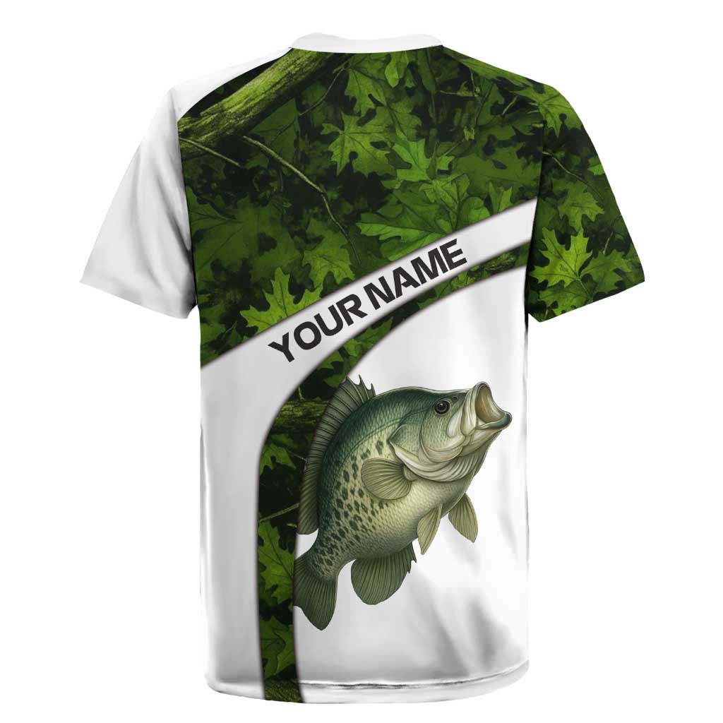 Crappie Fishing Green Camo Rugby Jersey with Leaf Camouflage and Custom Name Design - Wonder Print Shop
