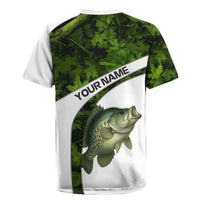 Crappie Fishing Green Camo Rugby Jersey with Leaf Camouflage and Custom Name Design - Wonder Print Shop