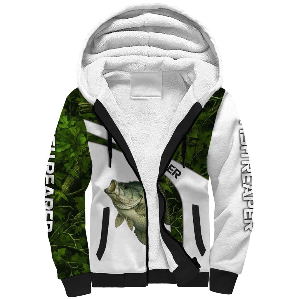 Crappie Fishing Green Camo Sherpa Hoodie with Leaf Camouflage and Custom Name Design - Wonder Print Shop