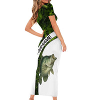 Crappie Fishing Green Camo Short Sleeve Bodycon Dress with Leaf Camouflage and Custom Name Design - Wonder Print Shop