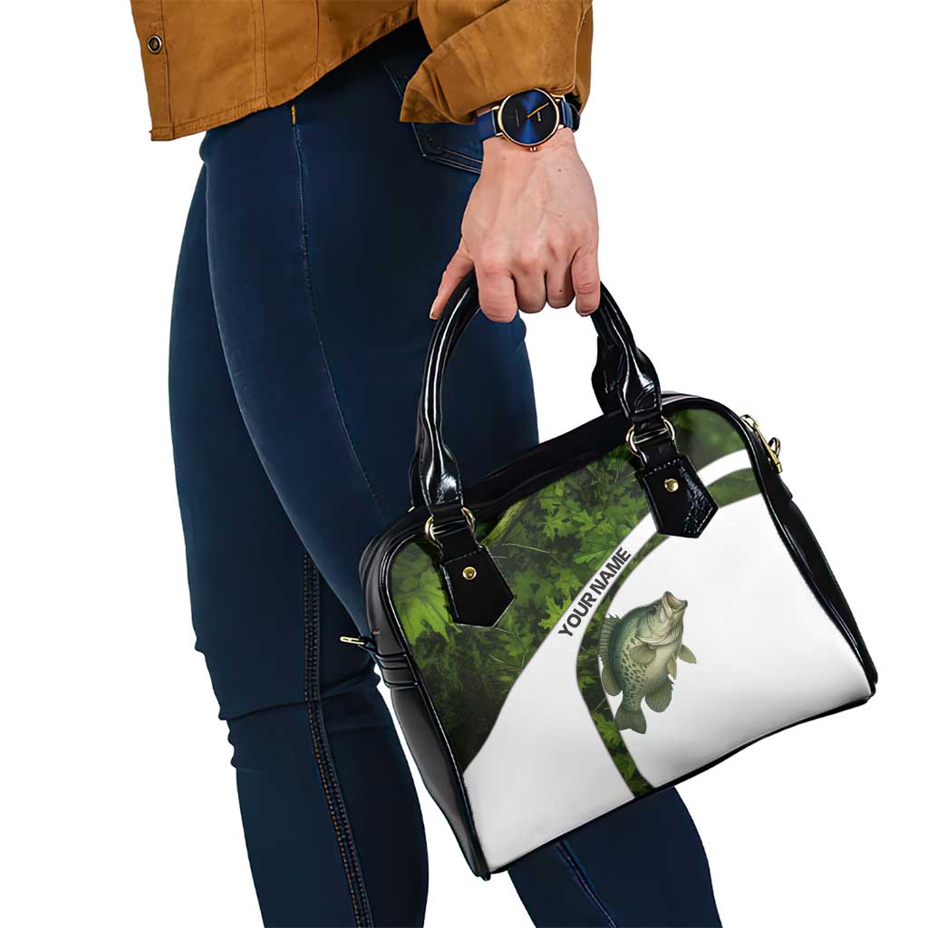 Crappie Fishing Green Camo Shoulder Handbag with Leaf Camouflage and Custom Name Design - Wonder Print Shop